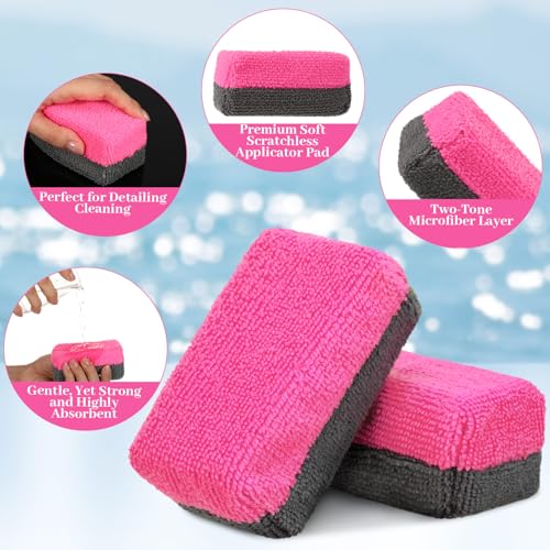 Mudder 24 Pack Microfiber Applicator Pad for Ceramic Car Wax, Pink and Gray - color: Pink and Gray