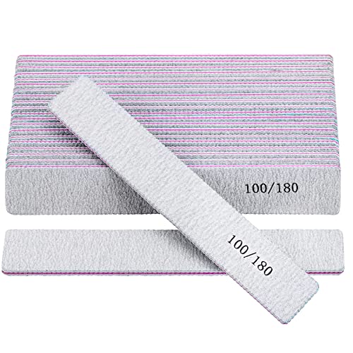 25 Pack 100/180 Grit Nail Files for Acrylic Nails, Rectangle Double Sides Emery Boards Fingernail Files Professional Nail Buffering Files - size: 25 Count(100/180 Girt)