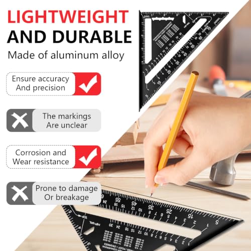 Aluminum Alloy Rafter Square 7 Inch, Carpenter Square Layout Tool with Laser-Etched Scale, Woodworking Triangle Ruler for Carpenters Craftsmen, Multi-Angle Protractor (Black) - color: Black