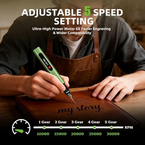 vueowcue 5-Speed Electric Engraving Pen kit for All Materials, Green - color: Green