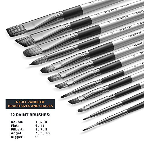 Nicpro 12pcs Artist Paint Brush Set, Paint Brushes for Acrylic Painting - color: Silver