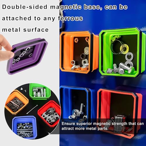 Collapsible Magnetic Parts Tray, 4.5 Inch Foldable Silicone Bowls with Double-Sided Magnetic Base, Parts Tray Organizer for Bolts Nuts Washers Pins Screws, Car Accessories (Green) - color: Green