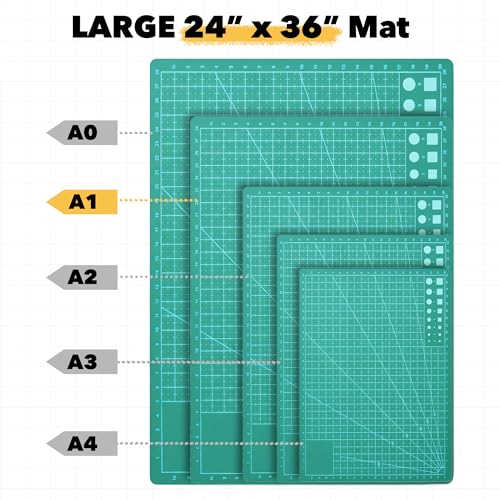 Mandala Crafts Self-Healing Green 24" x 36" A1 Cutting Mat Kit for Sewing - color: Green Combo, size: 24 x 36 Inches Mat Combo