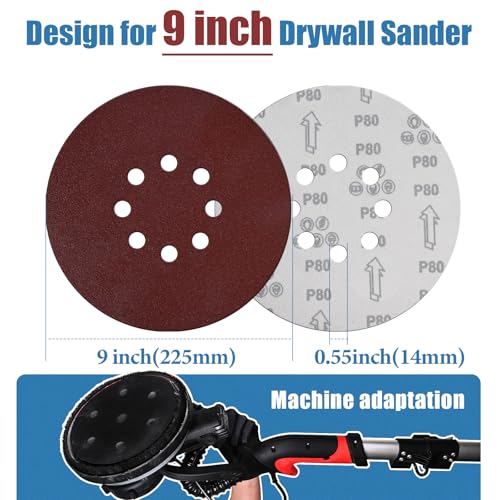 20 PCS 9 Inch 8 Hole Sanding Discs, 120 Grit Hook and Loop Round Sandpaper - color: 120Grit 20PCS