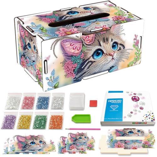 LSQFS DIY Diamond Art Tissue Box Kit,Cat,Ideal Gift,1PC - color: Cat 1