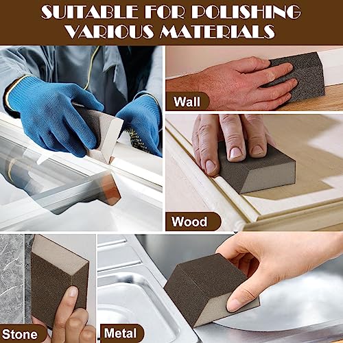 8pcs Angled Sanding Blocks Assortment Kit, Sponge Sand Block Washable and Reusable, Wet & Dry Sandpaper Block for Wood Metal Drywall and Furniture Paint - 60/80/100/120 Grit - size: 60/80/100/120 Girts