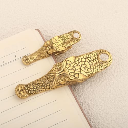 Vintage Crocodile Head Journal Clip - 3.4 Inch Heavy Duty Alligator Metal Book Clip Pin, Solid Decorative Bookmark Paper Organizer Notebook Holder Planner for Home Office Desk - color: Small Golden Clip