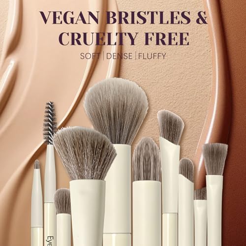 8 Pcs Makeup Brush Set, Premium Synthetic Makeup Brushes with 2 Puffs - color: White