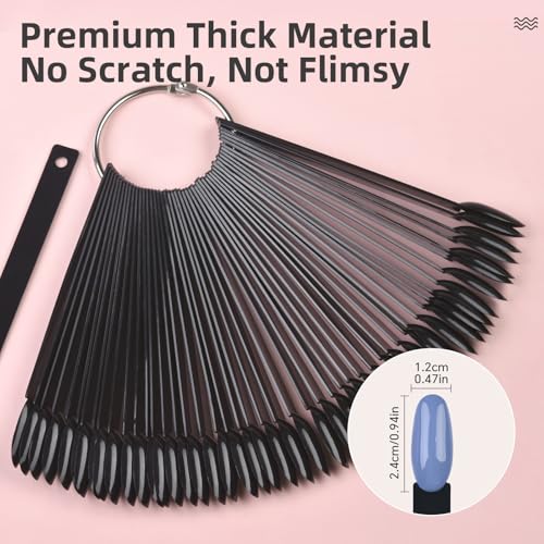 100 Tips Black False Nail Tip Sticks Fan-shaped Nail Practice Sticks - size: Oval 50tips*2
