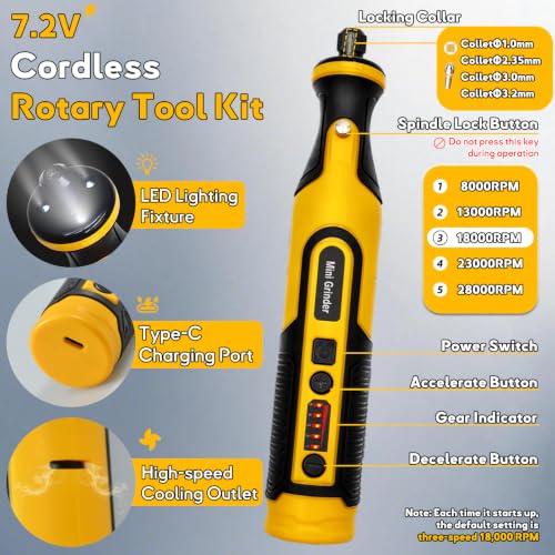 7.2V Mini Cordless Rotary Tool, 59 Attachments for DIY Crafts - size: 7.2V