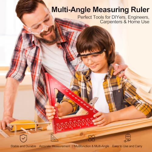 7 inch Carpenter Square, 1/16" Precision Hole Scribing Square Tools, 0-90° Aluminum Alloy Rafter Square, Woodworking Square & Carpenter Pencils 12 Refills AM13E - color: Imperial: 7 inch Square+Pencil