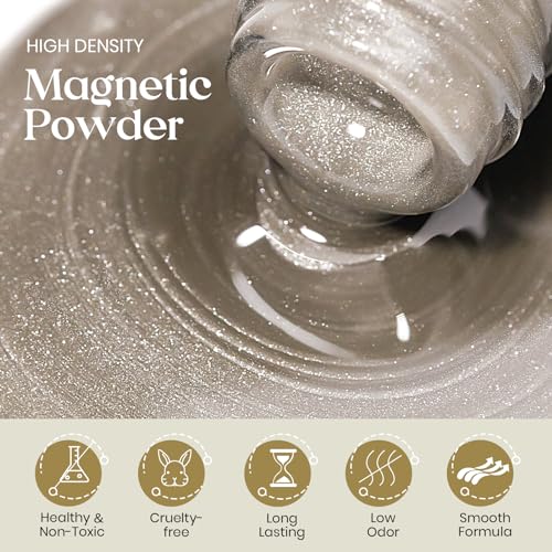 MIZHSE Cat Eye Gel Nail Polish: Grey Magnetic Gel Polish with Magnet Stick and Metallic Mirror Chrome Powder, Maillard Style Magic Effect Galaxy Shimmery Nail Soak Off Nail Art Salon - color: Glass Beige