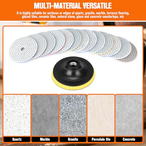 GDDGHS 19pcs Diamond Sanding Pads 50-8000 Grit, Upgraded 4 Inch Diamond Polishing Pads Kit for Marble Stone Granite Concrete Tile, Granite Polishing Pads for Wet/Dry Use - size: 19 PCS Diamond Polishing Pads