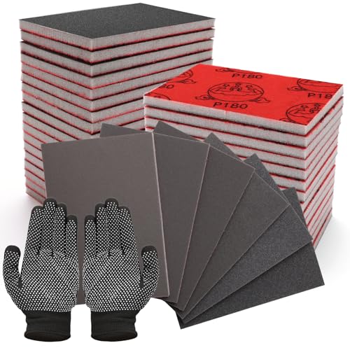 18Pcs Sanding Sponge Set with Gloves, 3 x 4 Inch
