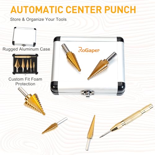 Step Drill Bit Set, 6 Pcs Titanium High Speed Steel Step Drill Bits with Extra Automotive Center Punch for Metal, Wood & Plastic, with Aluminum Case, 50 Sizes - style: 6PC