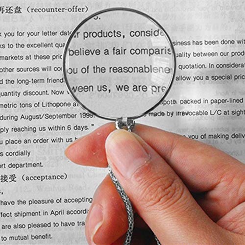Necklace Magnifying Glass Reading Glasses Pendant Jewelry Optical Magnifier with Chain Necklace Neckglasses Portable Monocle for Reading Collecting Library (Silver, 5X) - color: Silver, 5x