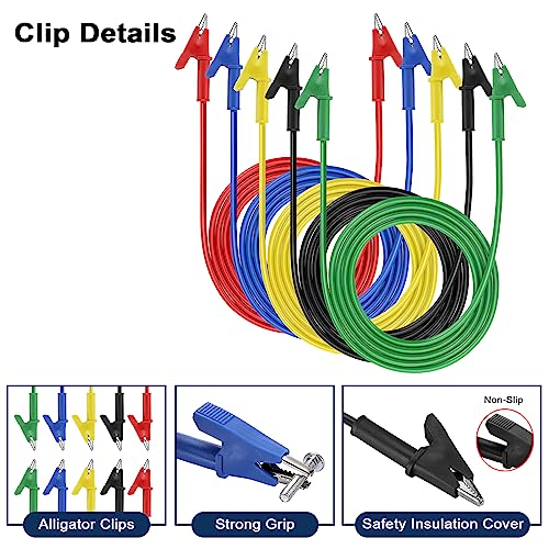 Sumnacon 5 Pcs Alligator Clips Dual Ended Crocodile Clips Wires,3.3 ft/1m - size: 3.3Ft/1M