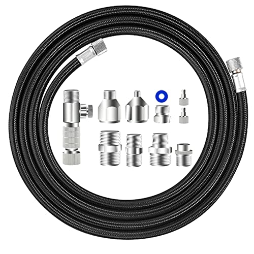 6ft Braided Airbrush Hose Kit, 1/8" 1/4" Adapters & Quick Release