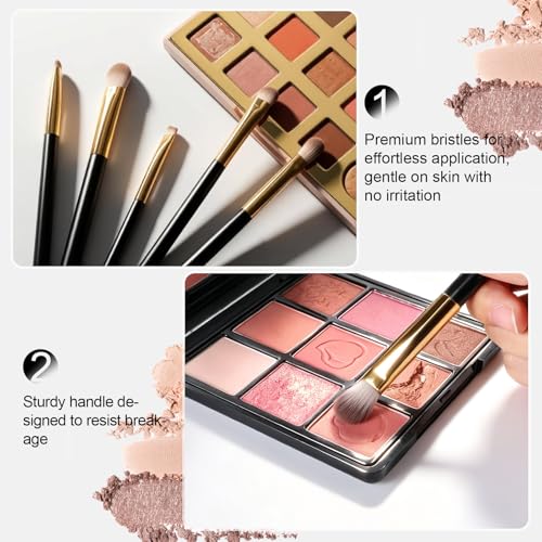 Eye Makeup Brush Set 5Pcs, Blending Eyeshadow Brushes for Beginners, Black - color: Black-5