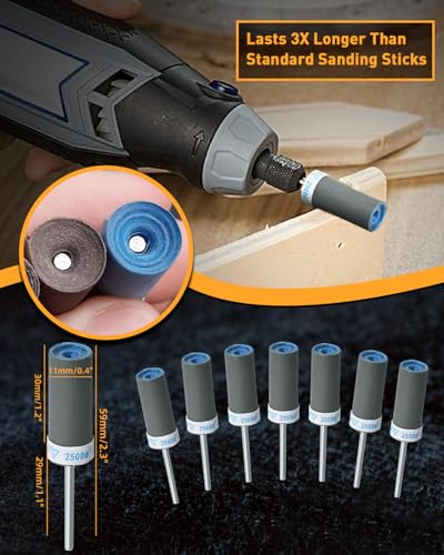 Sanding Drums Sandpaper Sticks Set for Rotary Tool with 1/8 Inch Shank (2500 Grit) - size: 2500 Grit