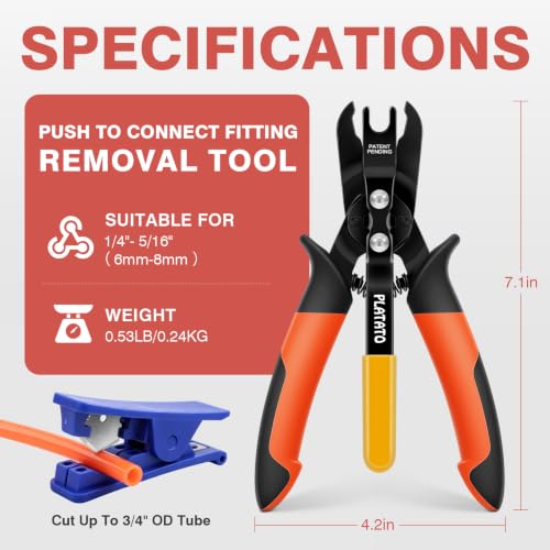 PLATATO Air Line Removal Tool for 1/4”- 5/16” (6-8mm) with Tube Cutter - size: 1/4", 5/16"