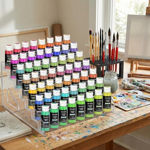 2 Pack 7-Layer Clear Acrylic Paint Holder Storage & Brush Holder Organizer