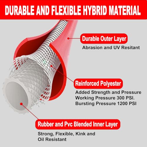 Keepro Hybrid Air Hose, Flexible 1/4 Inch ID By 10 Feet Long Lead-in Short Air Compressor Hose with Swivel Solid Brass 1/4" Industrial Quick Coupler and Plug, 300 PSI Maximum Pressure, Red - size: 10 FT