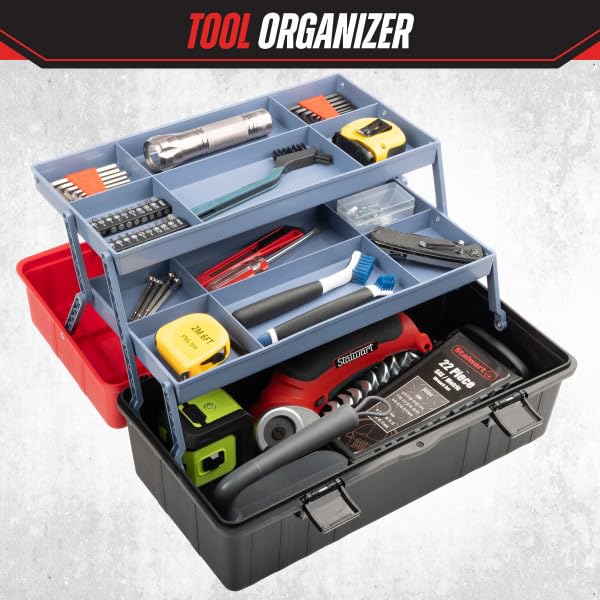 Stalwart 3-Tier Plastic Tool Box Organizer, Red, 15.94-Inch - color: Red/Black
