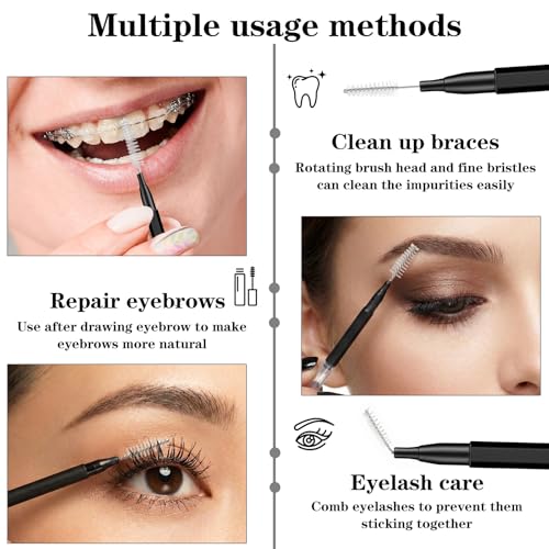 Hecila 100 Pcs Micro Eyebrow Brush with Cap Braces Brush for Cleaner Eyebrow Spoolie Brow Eyelash Lamination Brushes Lash Lift Tool for Brows and Lashes Comb Extensions