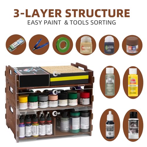 OPHIR Paint Organizer Rack, 3-Layer Stackable Holder for 236 Paints & Tool