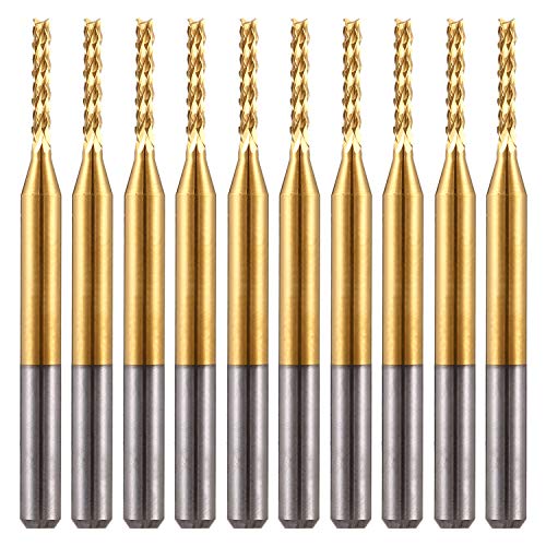 10Pcs 1/8'' Shank 1.5mm Titanium Coat Carbide End Mill Engraving Bits CNC Rotary Burrs Tool For PCB Mould Plastic Fiber Carbon Fiber Hardwood - size: 1.5mm