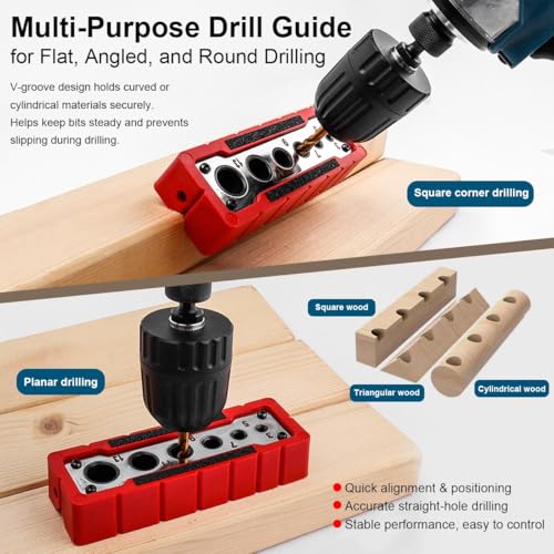 Drill Block Guide for Straight Holes, Portable Handheld Drill Guide Jig, 3-13mm Hole Locator, with V-Groove Design