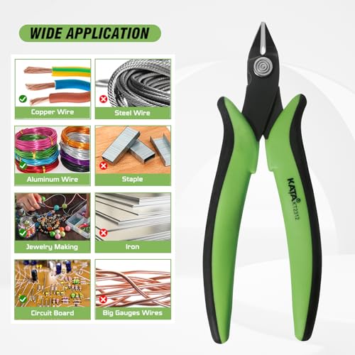 KATA Mini Flush Cutters, 5 Inch Precision Wire Cutter Plier for Zip Ties - color: 2 Pack 5" Green