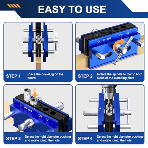 Beaiguna Self Centering Dowel Jig Kit, Drill Guide Jig Block for Straight Holes with 6PCS Drill Bushings, Premium Self Centering Doweling Jig Kit for Woodworking, Adjustable Width Biscuit Joiner Tool