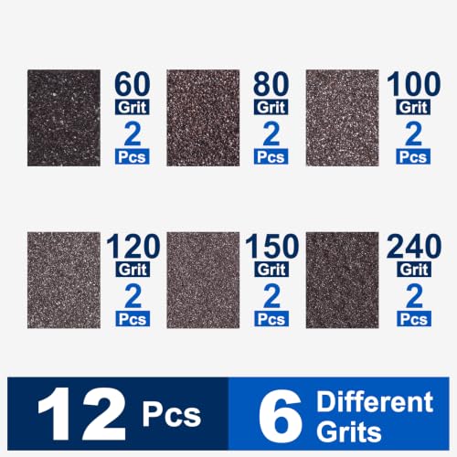 12Pcs 60-240Grit Sanding Sponges, Wet Dry Sanding Blocks - size: 60/80/100/120/150/240Grit