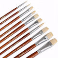 DUGATO Short Handle Artist Paint Brush Set, 10-Piece Hog Hair Bristle - color: Brown