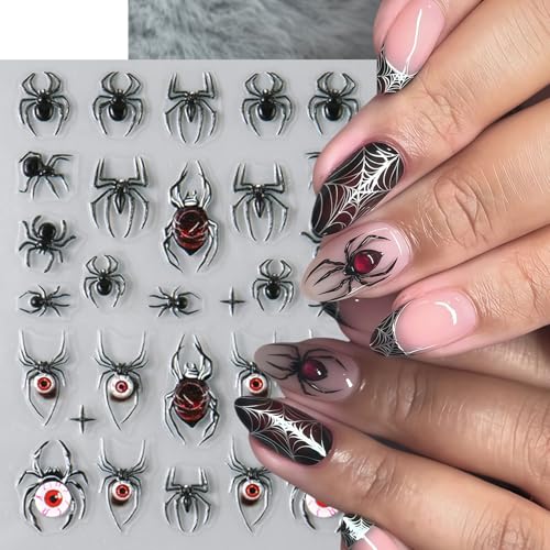 3 Sheets Halloween 5D Embossed Cute Ghost Nail Stickers Self-Adhesive Spider Web Spiders Nail Decals Horror Eyes Spider Nail Art Supplies Nail Accessories for Women Acrylic Manicure Holiday Supplies - style: pumpkin