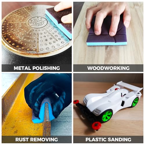 6pcs Sanding Sponge 220 grit Soft Sanding Block Washable and Reusable, Double-Sided Sponge Sanding Blocks Wet Dry Sandpaper Pad for Wood Metal FurniturePaint - style: 220 Grit 6pcs