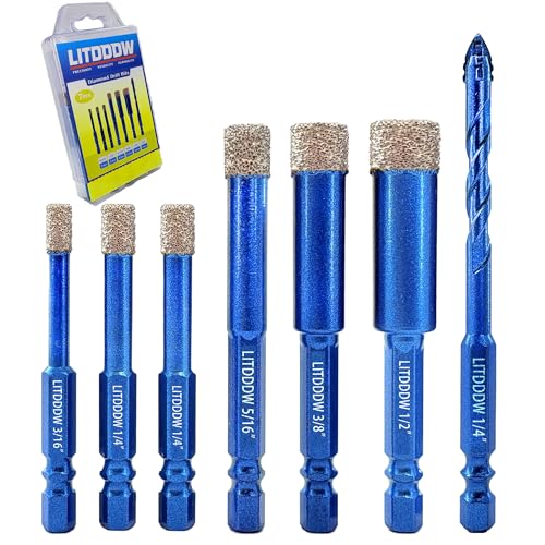 7-Pack Hex Shank Diamond Drill Bits & Carbide Tile Drill Bit Set, 5 Sizes - size: 7 Pcs 3/16"-1/2" Mixed Styles