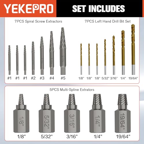 19 Pcs Bolt & Screw Extractor Set, HSS-424 Spiral Extractor, CR-MO - size: 19PCS
