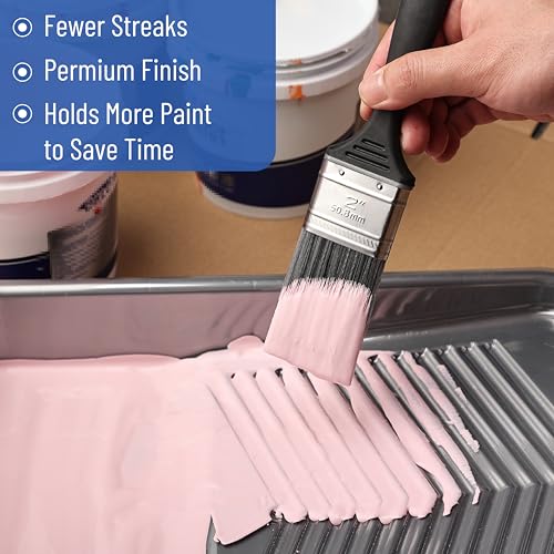 Bates- Paint Brushes, 5 Pack, Flat and Angle Paint Brushes for Walls and Trim, Synthetic Bristles