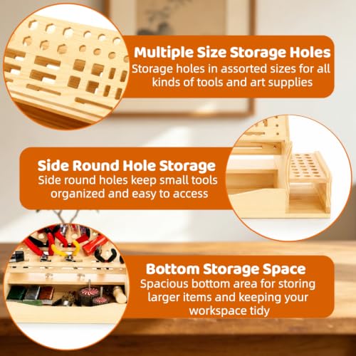 71 Holes Wooden Screwdriver Organizer, Tool Bench Holder