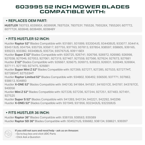 UDC Parts 603995 Hustler Raptor 52 Inch Mower Blades Replacement, 3 Pack - size: 17-7/8" - Round (5/8")