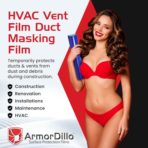 ArmorDillo Vent Film Duct Masking Tape - Temporary Register Sealing Tape for Air Ducts, Vents & HVAC - Blue Self-Adhesive Protection Film, High Tear & Puncture Resistance, UV Protection -8” x 185 - size: 8” x 185' Regular Tack Adhesive