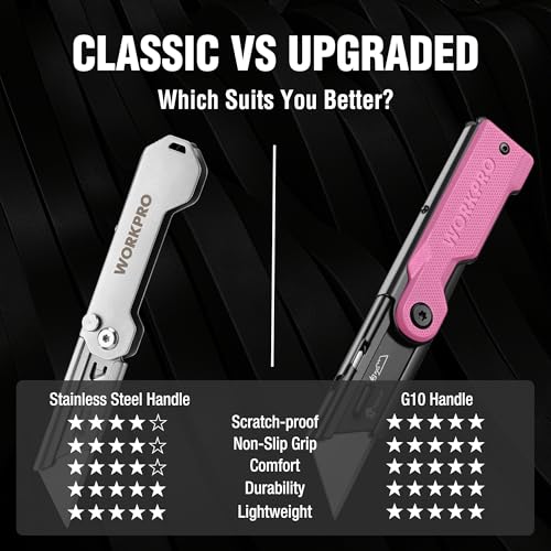 WORKPRO Folding Utility Knife, G10 Handle, Pink - style: Pink-G10 Handle(1 pack)