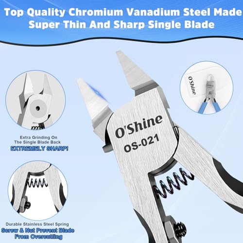 O'Shine Ultimate Single-Edged Sprue Cutter, Super Thin Blade Gundam Gunpla Model Nipper, Precision Plastic Kit Hobby Flush Snips, Deluxe Leather & Plastic Sheaths Included - color: Blue