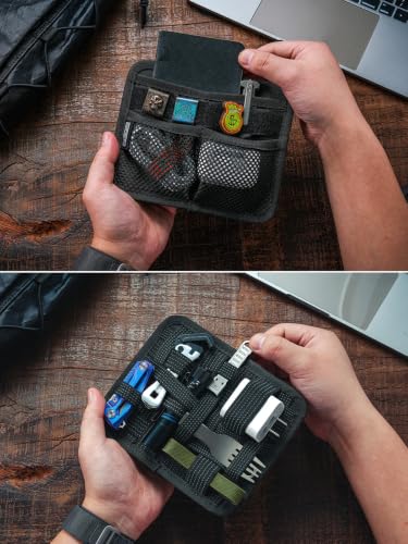 TACTICAL_GEEK TCM8 EDC Organizer Board, Anti-Slip Elastic Woven Board, Utility Bag Insert Panel for Small Gear, Backpack Accessories with Open Pocket & Mesh Pocket (Black) - color: TCM8-Black