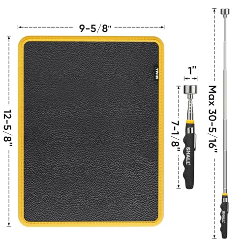 SHALL Magnetic Tool Parts Mat and Telescoping Magnetic Pickup Tool, Flexible Magnetic Tool Holder Pad W/ 83 Built-In-Magnets & 25LBS Pull Force Extendable Magnet Hold Mechanic Wrenches Screws Bolts - size: 1PC Magnetic Mat with Pickup Tool