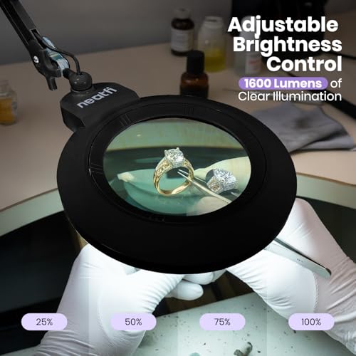 Neatfi LED Magnifying Lamp with Base, 1,600 Lumens, 2.25X/6X (Black) - color: Black, size: 7-inch Lens, Non-CCT with Base