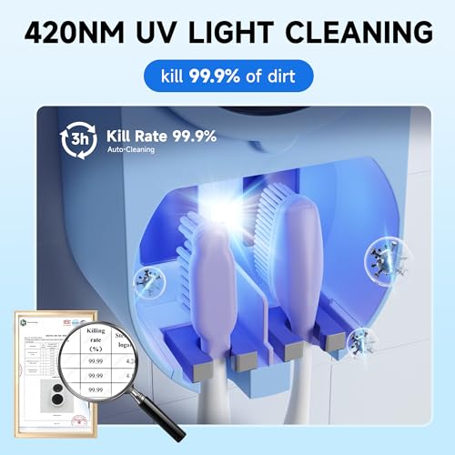 Wall-Mounted Toothbrush Holder for Bathroom, Proximity Sensor Toothbrush Cleaner, Compatible with Most Toothbrush Models, LED Smart Screen, Heating Film Drying, Rechargeable (02Blue) - color: 02blue